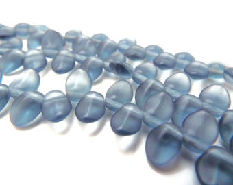 Matte Montana Blue Tulip Czech Glass Beads, 8x6mm, 50 Strand