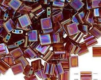 Tila 2 Hole Square Bead 5MM, Trans. Topaz AB, 7.2 gram Tube, Miyuki TL275