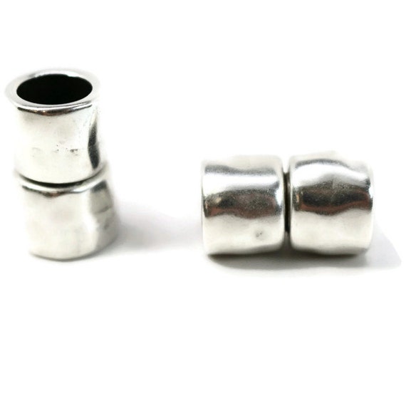 8mm MAGNETIC CLASP, Barrel HAMMERED Siver Finish for Large Kumihimo Braids,  Leather