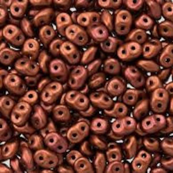 SuperDuo Czech Glass Two Hole Beads,  MATTE METALLIC COPPER, Seed Beads, 10 grams 2.5x5mm