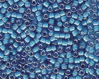DB1783: White Lined Capri Blue AB  11/0 Miyuki Delica Bead 7.2 gram tube
