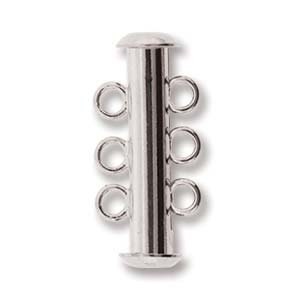 May include: Silver-toned metal four-strand connector for jewelry making. The connector has four loops on each side and a cylindrical center.
