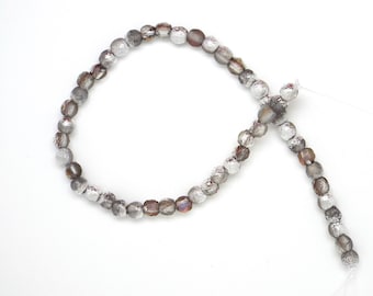 4mm Smooth Druk, ETCHED MISTY SILVER, 50 Beads per Strand