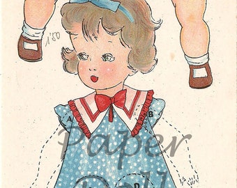 Little Girl Articulated Paper Doll - Instant Download PDF and JPEG Printable - Vintage Paper Doll Play