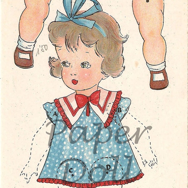 Little Girl Articulated Paper Doll - Instant Download PDF and JPEG Printable - Vintage Paper Doll Play