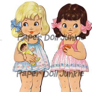 Extra große druckbare Papierpuppen, PNG und PDF-Formate Vintage kleine Mädchen Clip Art entzückende kitschige Puppen und Outfits digitaler Download