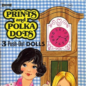 Stampe di bambole di carta retrò e pois ClipArt di bambola di carta vintage anni '60 Mod vestiti Download digitale PDF e JPEG 300 DPI Scrapbooking