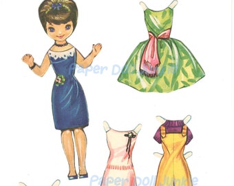 Conjunto de bonecas de papel vintage para impressão - Download instantâneo de arquivos PDF para impressão JPEG - Clip Art - Moda dos anos 50 - Artesanato, colagem, álbuns de recortes etc.