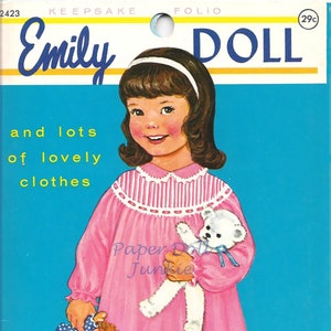 Bambole di carta vintage del 1961, bambola Emily, bambole di carta stampabili, file PDF e JPEG scaricabili all'istante, clipart digitale stampabile di bambine