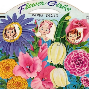 Descarga instantánea de muñecas de papel vintage, muñecas de papel de niñas de flores Clip Art, muñecas de papel de 1960, muñecas de papel retro, muñecas de papel digitales