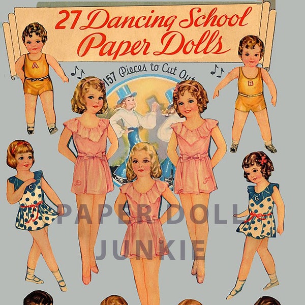 Printable Vintage Paper Dolls - 27 Dancing School Paper Dolls - Children Clip Art - Paper Doll Clothes