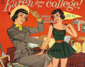 Paper Dolls Printable, Karen Goes to College, Instant Download PDF and JPEG files, Vintage Paper Dolls, 1955 Paper Dolls, Retro Paper Dolls