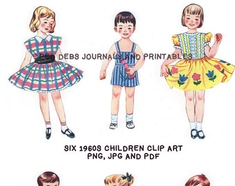 Vintage Children Clip Art - PNG Files - JPEG Files - PDF Printable File - Commercial Use - Personal Use - 1960s Children Clip Art
