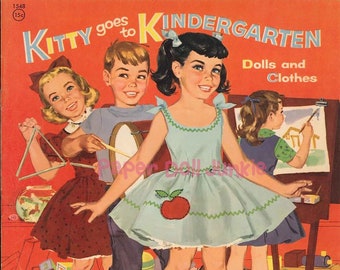 Paper Dolls, Kitty Goes to Kindergarten Paper Dolls, Paper Dolls Printable, Digital Paper Dolls, 1950s Paper Dolls, Children Clip Art