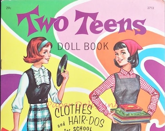 Retro Printable Paper Dolls, Two Teens Vintage Paper Dolls, Teenage Clip Art