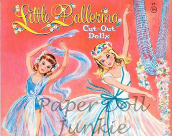 Pequeñas muñecas de papel bailarina, imprimibles de muñecas de papel vintage, descarga instantánea de muñecas de papel PDF y JPEG, muñecas de papel de 1959, imágenes prediseñadas de bailarina