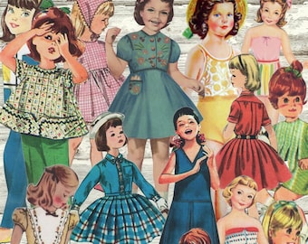 Collage Sheet Dolls, Journal Dolls, Instant Download, Paper Dolls for Journals, Scrapbooks, Decoupage, Cardmaking and More