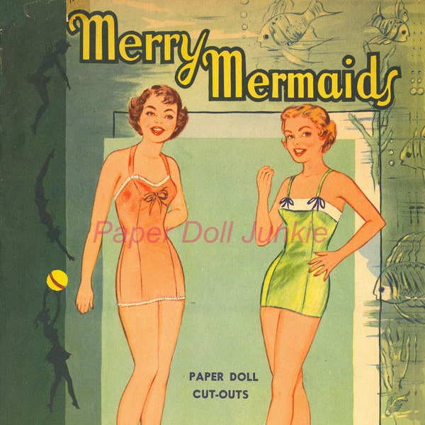 Vintage Paper Dolls - Instant Download - Merry Mermaids 1948 Paper Dolls - PDF Printable and 300 DPI JPEG Files Digital Retro Paper Dolls