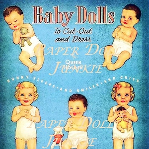 Vintage Paper Dolls, Queen Holden, vers 1945, bébé et enfant en bas âge, Clip Art PDF et JPEG, téléchargement numérique, fichiers imprimables, vêtements de poupée