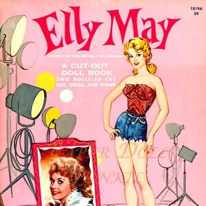 Muñeca de papel vintage de los años 60 Elly May Beverly Hillbillies Clip Art de TV retro Adolescente Hillbilly Glamour de Hollywood PDF y JPEG Imprimible Descargar
