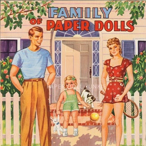 Familie von Papierpuppen - Sofortiger Download - Druckbar - Familie Clip Art - 7 Puppen und 8 Seiten Kleidung - PDF zum Ausdrucken - 1940er Jahre Papierpuppen