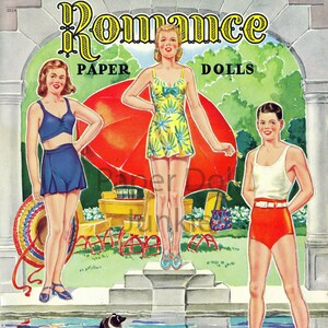 Romantiek Vintage papieren poppen 1945 Instant Download PDF afdrukbare jaren 1940 tiener clip art afbeeldingen digitale papieren poppen retro papieren poppen