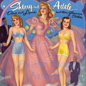 Bambole di carta vintage 1953 Sherry e Adele Diane e Lynne e i loro abiti glamour Download digitale istantaneo Clip art Album, collage