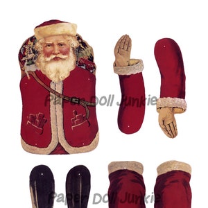 Boneca de papel articulada para impressão de Papai Noel, download instantâneo, clipart vintage de Papai Noel, adorável artesanato de Natal, download digital vintage de São Nicolau