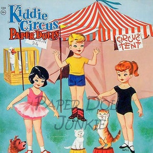 Muñecas de papel vintage - Muñecas de papel de la década de 1960 - Muñecas de papel Kiddie Circus - Adorables niños clip art - disfraces de circo