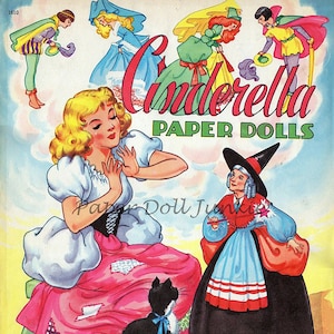Cenicienta Vintage Paper Dolls Clip Art Paper Toys 1950s Descarga instantánea PDF y JPEG archivos imprimibles Retro Digital Paper Dolls Scrapbooks