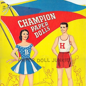 Bonecas de papel vintage - Bonecas de papel dos anos 1950 - Bonecas de papel campeãs - Bonecas de papel esportivas - Clip Art de esportes - Clip Art vintage de ensino médio