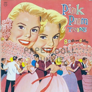 Retro 1956 Paper Dolls - Pink Prom Twins - Instant Download - 1950s Clip Art