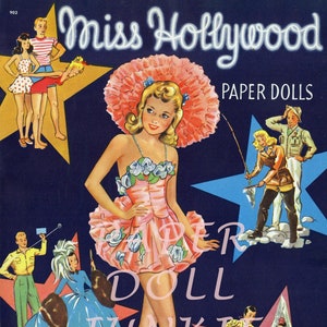 Bambole di carta vintage anni '40 Riproduzione stampabile Download immediato Clip art glamour File JPEG a 300 DPI e PDF Digital Miss Hollywood