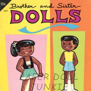 Hermano y hermana Vintage Paper Dolls Descarga instantánea 1960s Clip Art PDF y JPEG Imprimibles Scrapbooking artesanías Muñecas afroamericanas
