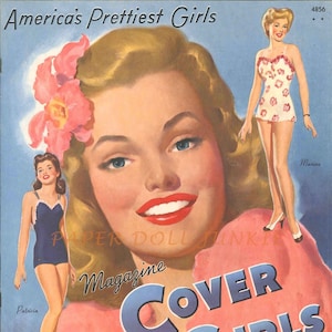 Muñecas de papel de las chicas de la portada de la revista Glamour - Muñecas de papel de los años 40 - Imágenes prediseñadas de mujeres glamorosas - Muñecas de papel vintage - Muñecas de papel retro