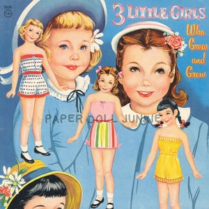 1959 Vintage Paper Dolls 3 Little Girls Who Grew and Grew Instant Download PDF and JPEG - 6 Big and Little Cut-Out Dolls Clip Art