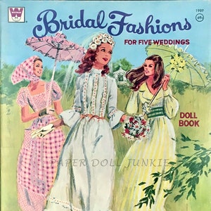 Moda nupcial para cinco bodas Vintage Paper Dolls Clip Art 1970s Retro Descarga instantánea PDF y JPEG Descarga digital Vestidos de abuela