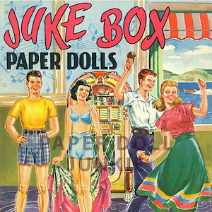 Muñecas de papel vintage - Descarga instantánea imprimible - Archivos PDF y JPEG - Muñecas de papel Juke Box - Teenage Clip Art