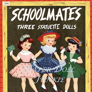 Vintage Paper Dolls, camarades de classe des années 1950, petites filles Clip Art Scrapbooking PDF et JPEG Téléchargement instantané numérique Paper Dolls Retro Mid Century