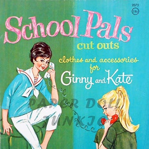 School Pals vintage Paper Dolls vers 1963 Clip Art PDF Téléchargement instantané imprimable amitié adolescents meilleurs amis rétro JPEG numérique