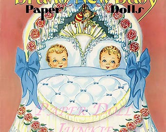 Muñecas de papel antiguas de los años 50, bebé nuevo, descarga digital instantánea, imágenes prediseñadas de bebé, archivos PDF y JPEG, manualidades de papel para álbumes de recortes, fabricación de tarjetas, etc.