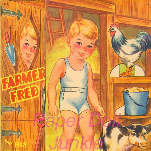 Farmer Fred and His Friends 1943 Paper Doll - Instant Download - PDF and JPEG Digital Printable Paper Dolls - Cute Animals and Child