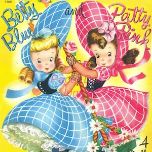 Bonecas de papel Betty Blue e Patty Pink, bonecas de papel vintage, download instantâneo, bonecas de papel para impressão em PDF e JPEG, bonecas de papel de 1949, clipart