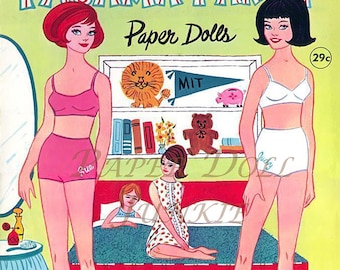 Muñecas de papel vintage para fiestas de pijamas, imágenes prediseñadas para adolescentes, descarga digital instantánea en formato PDF y JPEG, estilo retro, años 60, para imprimir, para hacer álbumes de recortes