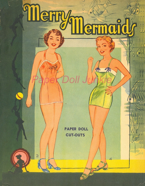 Vintage Paper Dolls - Instant Download - Merry Mermaids 1948 Paper Dolls - PDF Printable and 300 DPI JPEG Files Digital Retro Paper Dolls