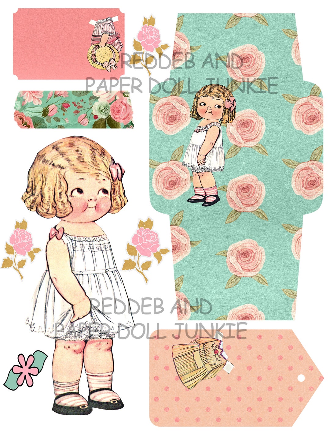 Paper Doll Scrapbook Kit, Printable, Junk Journal Kit, Paper Doll Crafts, Paper Doll Clip Art