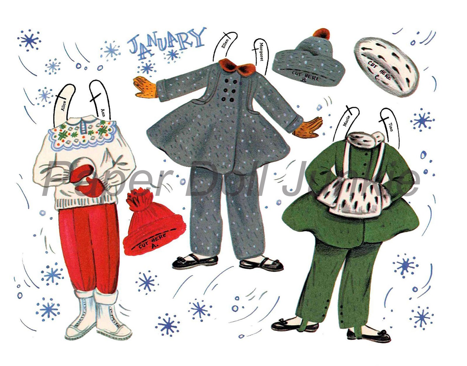 Instant Download Vintage Paper Dolls, Flower Girls Paper Dolls Clip Art