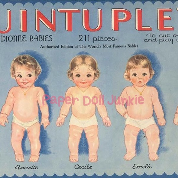 1935 Printable Paper Dolls, Quintuplets Paper Dolls, Dionne Quintuplets Paper Dolls, Vintage Paper Dolls, Digital Paper Dolls, Retro