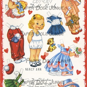 PDF Printable Valentine Paper Dolls - Valentine Clipart - Great for cardmaking, crafts and play, Instant Digital Download Valentine Clip Art