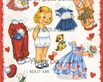 Muñecas de papel de San Valentín imprimibles en PDF - Clipart de San Valentín - Ideal para hacer tarjetas, manualidades y juegos, descarga digital instantánea de imágenes prediseñadas de San Valentín